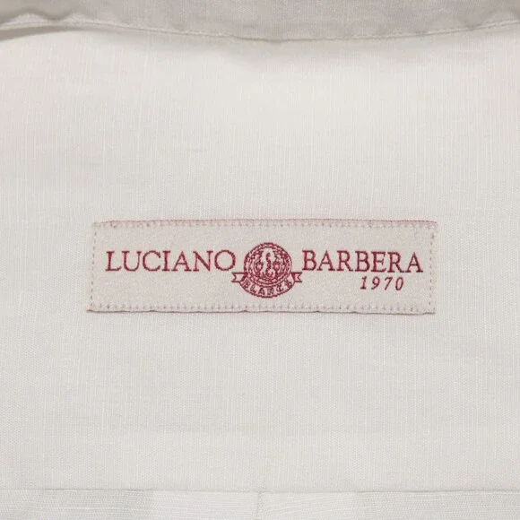 Luciano Barbera NWT Casual Button Down Shirt Size M in White Cotton & Linen